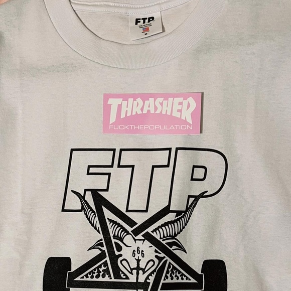 𖤐 FTP x THRASHER SKATEGOAT TEE + pink thrasher x FUCKTHEPOPULATION sticker - Picture 3 of 13